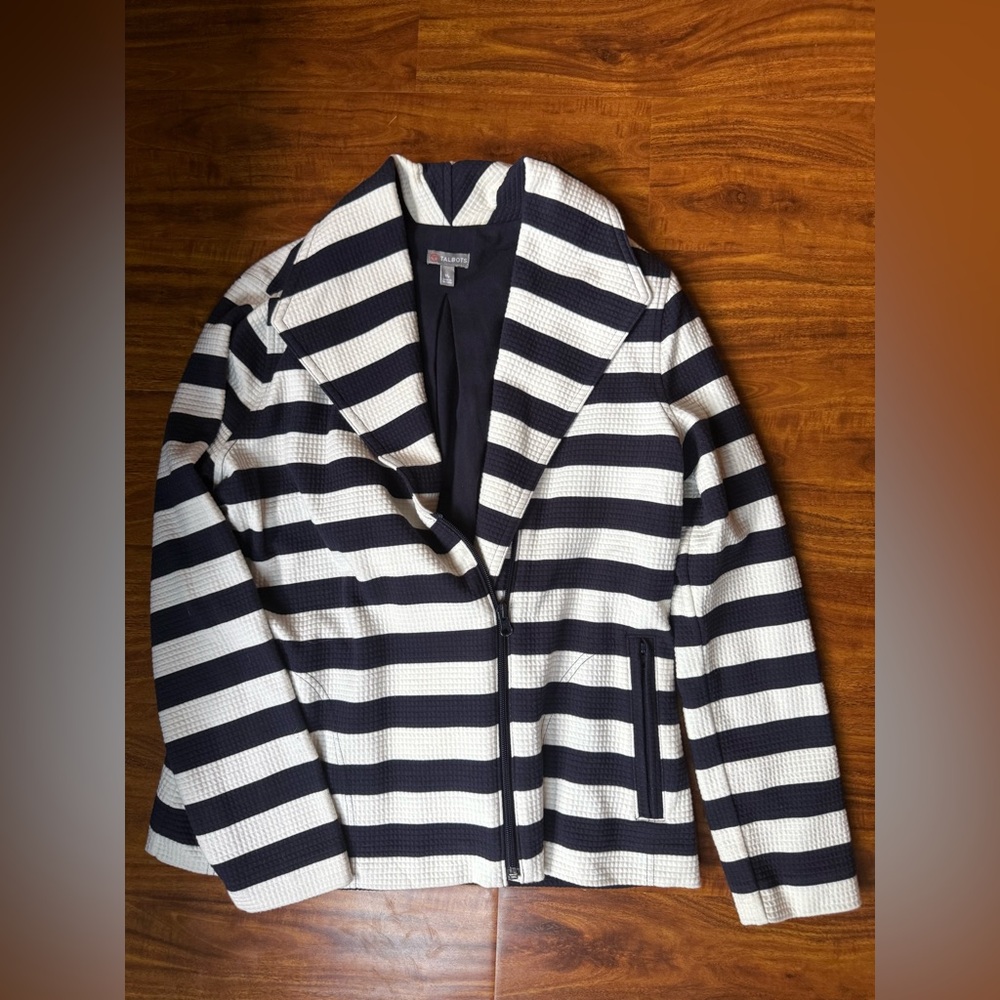 Talbots Navy and Cream Striped Jacket